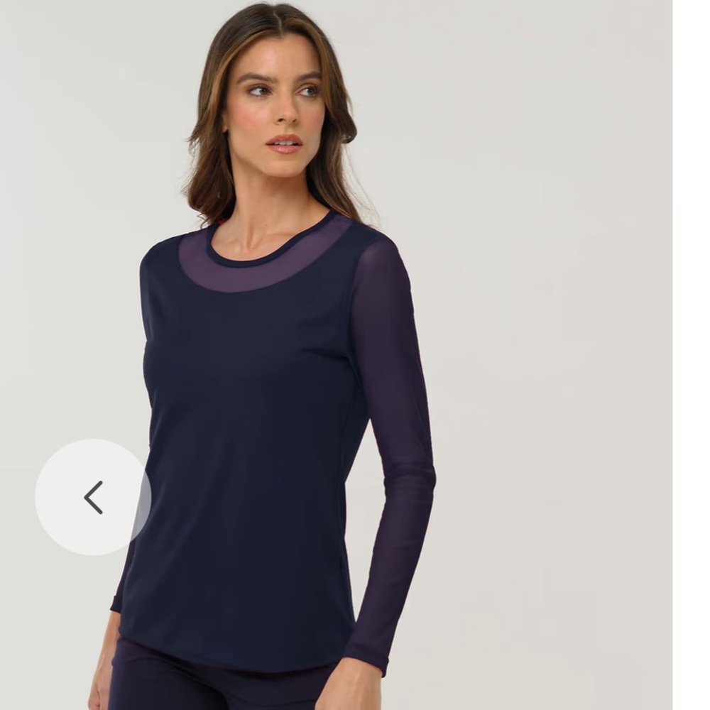 Anatomie Kim Mesh Sleeve Top Navy Pima Modal Blend Size L